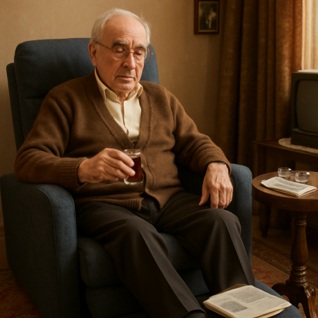 Zaranni Sane Navy Blue Rocking Swivel Recliner in use — Zaranni lifestyle image